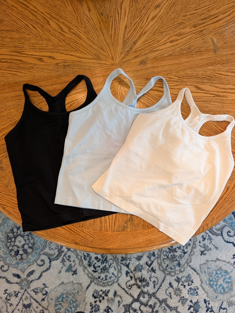 Women’s Ribbed Racerback Tank Top - Black, Light Blue, White
